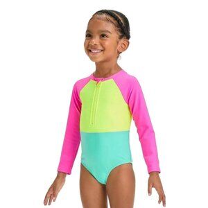 Cat & Jack Toddler Girls' Long Sleeve Half Zip One Piece Rash Guard Swimsuit